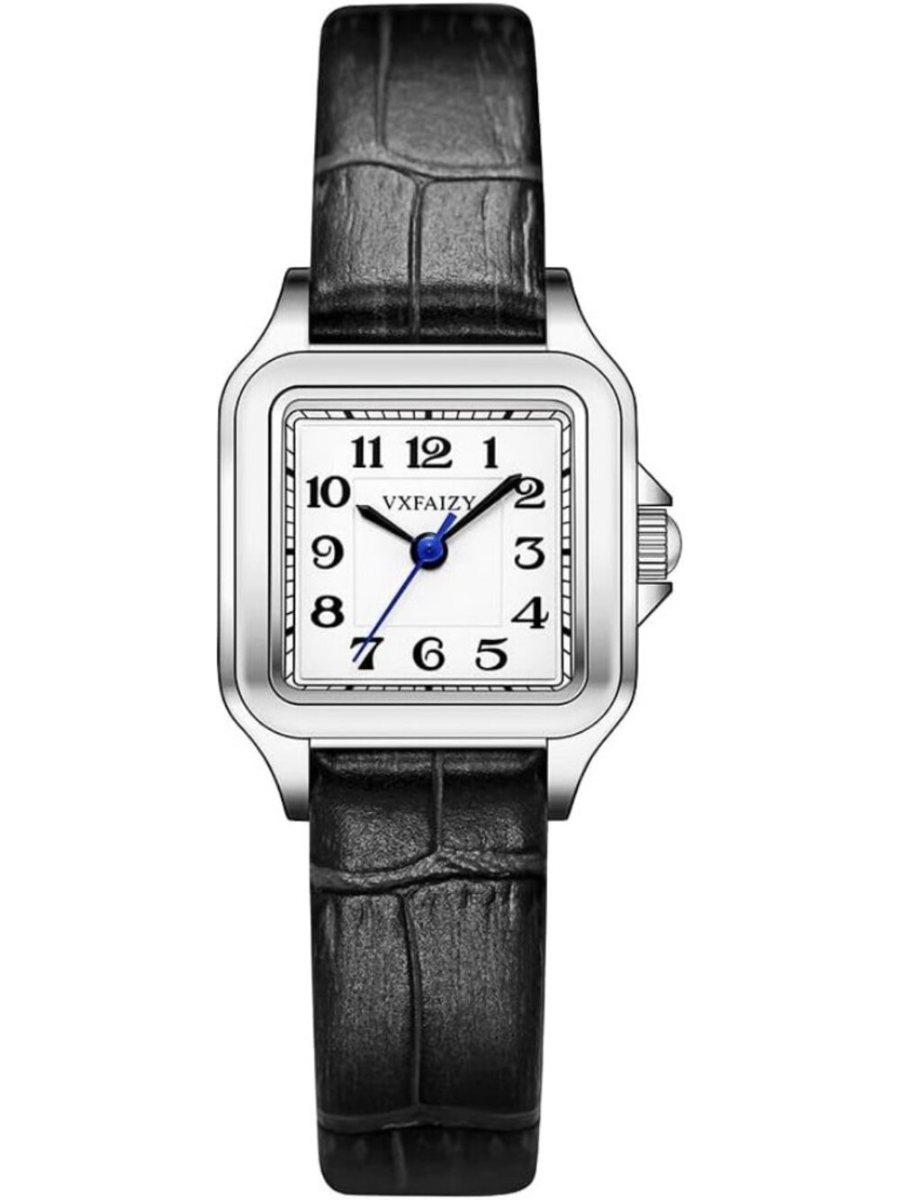 Women's Black Silver Leather Band Dainty Square Quartz Dress Stylish Wrist Watch